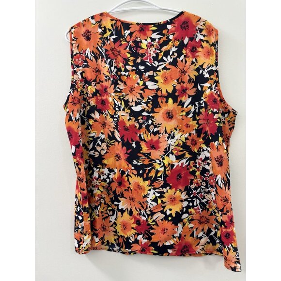 Jones New York Sleeveless shirt blouse 16 Size Floral Print Top Ruffle neck Mult - Picture 4 of 8